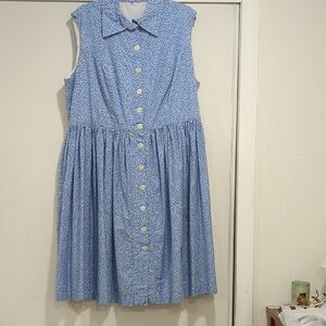 Retro Blue Floral Sleeveless Dress